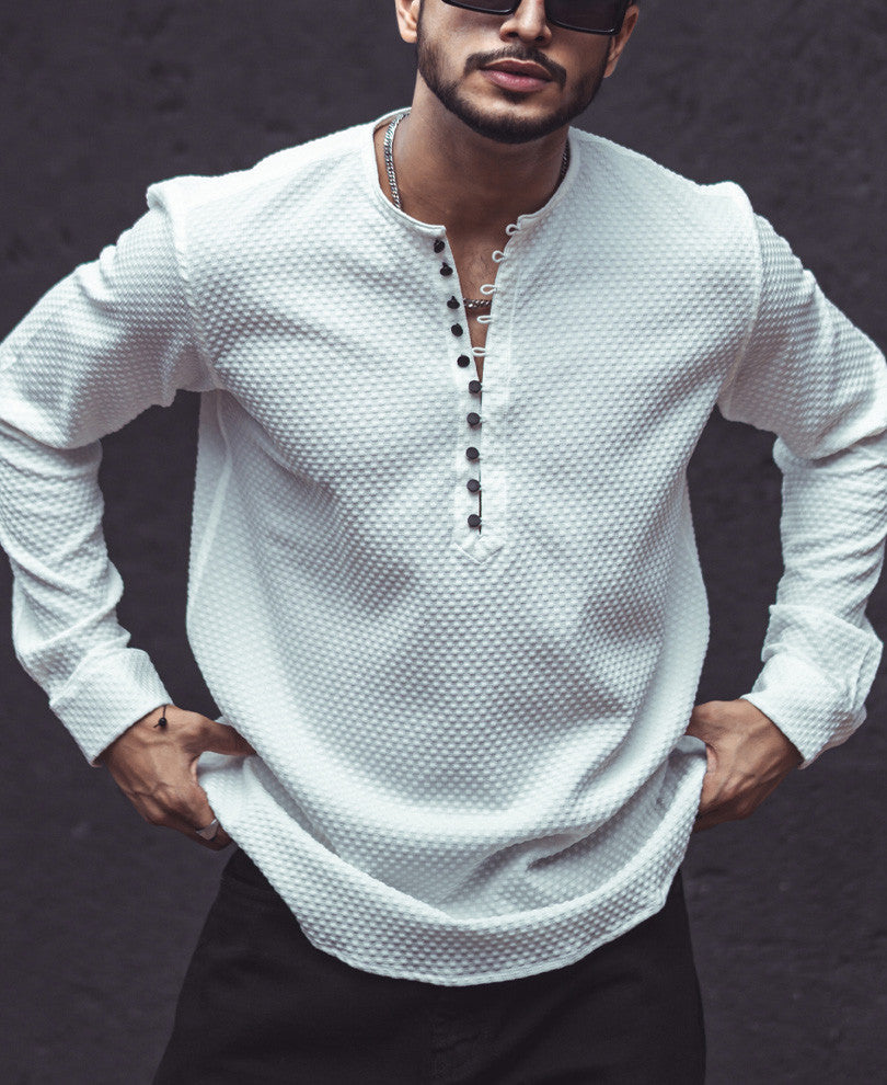 White Textured Fabric Casual Kurta for Men - Powerlook