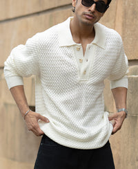 Off White Knit Polo T-Shirt 100% Cotton