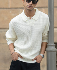 Off White Knit Polo Neck T-Shirt