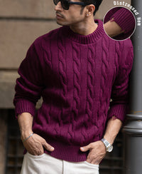 Wine Distressed Cable Knit T-Shirt