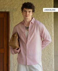 Pink Linen Blend Structured Shirt