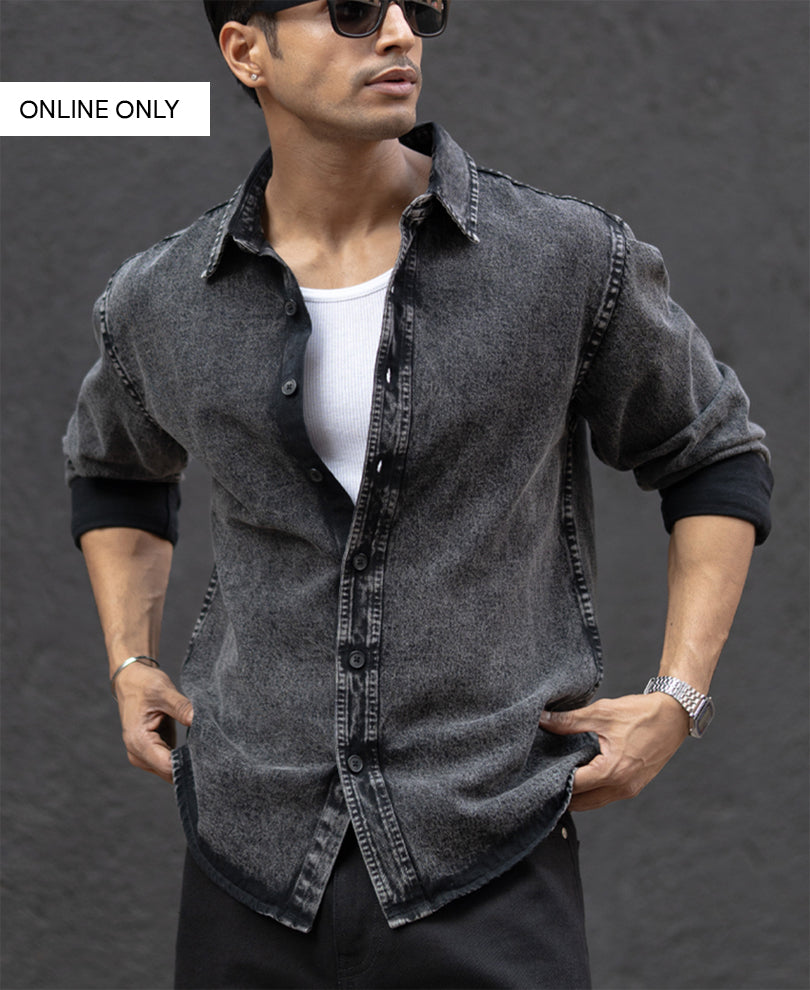 Charcoal Black Washed Denim Overshirt