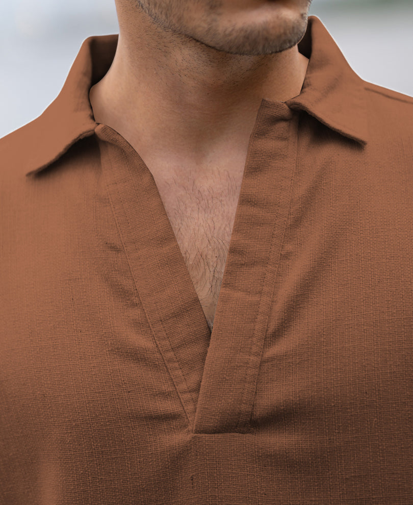 Brown Cotton Kurta Shirt for Men