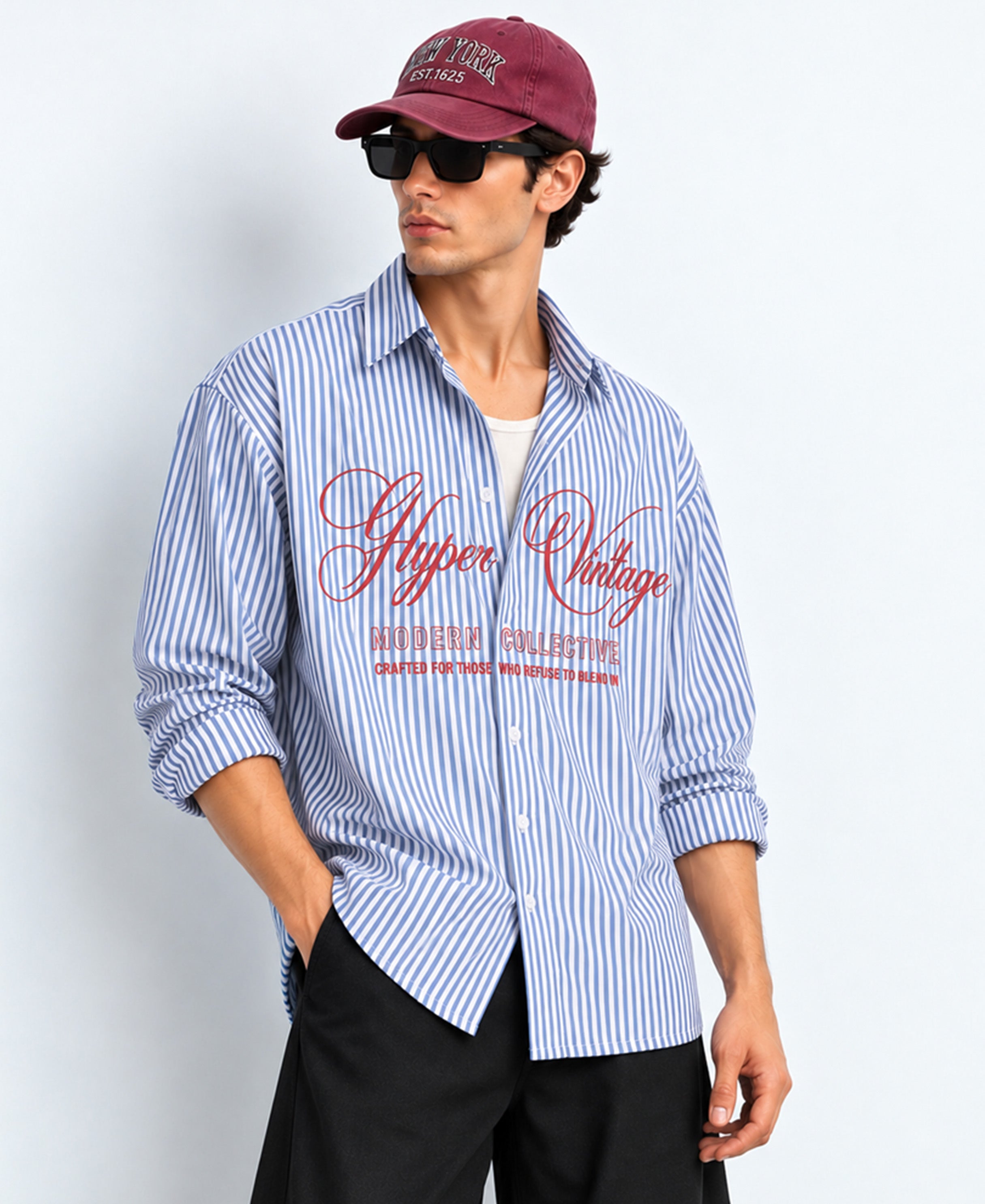 Blue Stripe Printed Cotton Shirt - Image 1