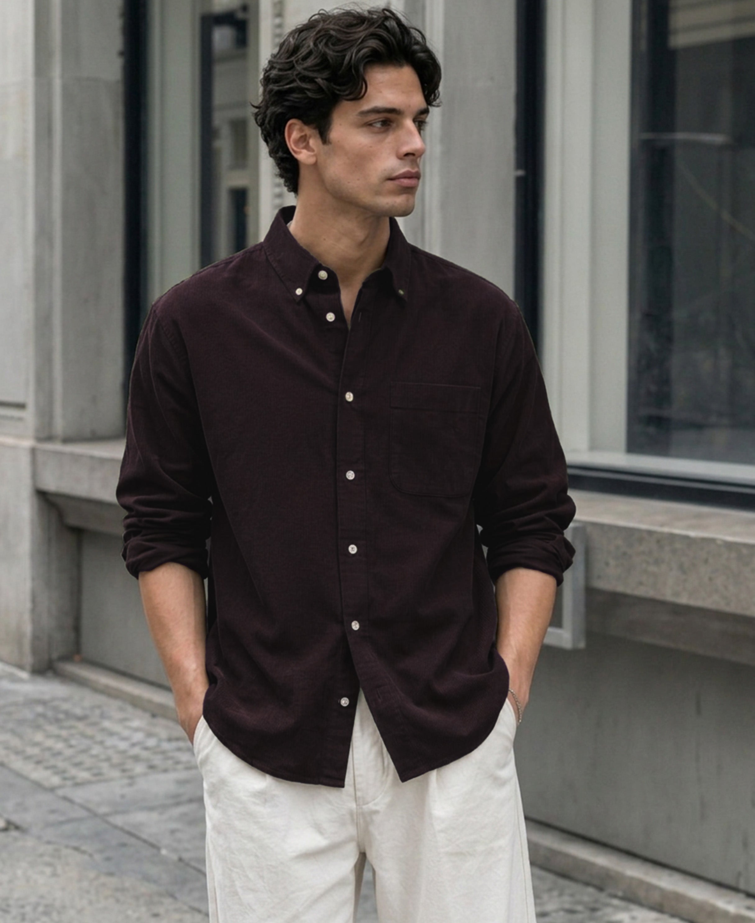 Wine Oxford Button Down Shirt for Men - Image 1