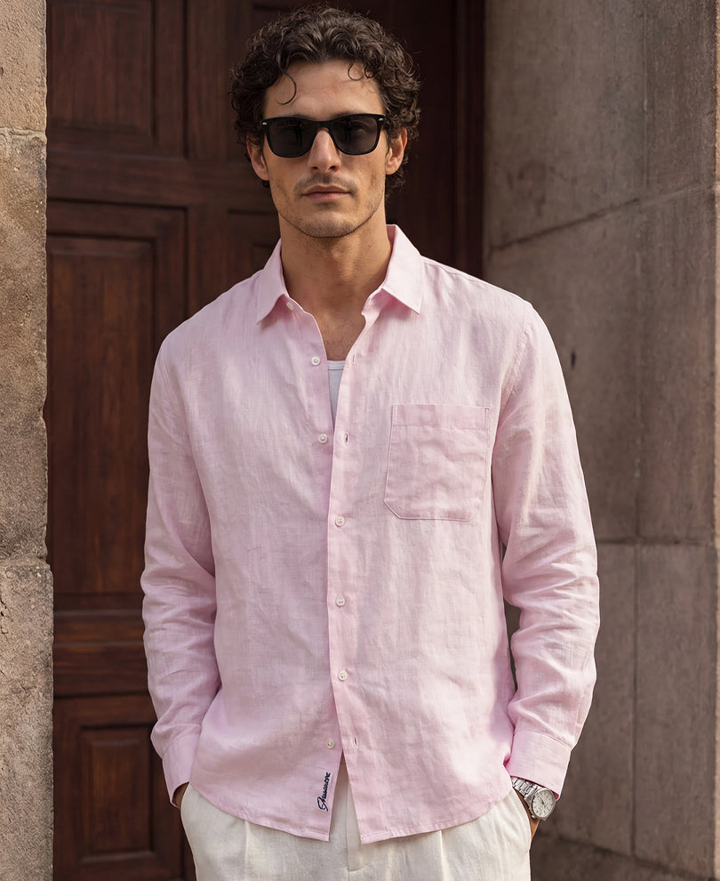 Men's Light Pink Linen Shirt - Image 1