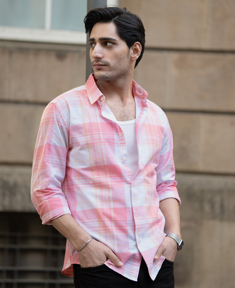 Peach Men's Summer Checks Shirt Orange - Image 1