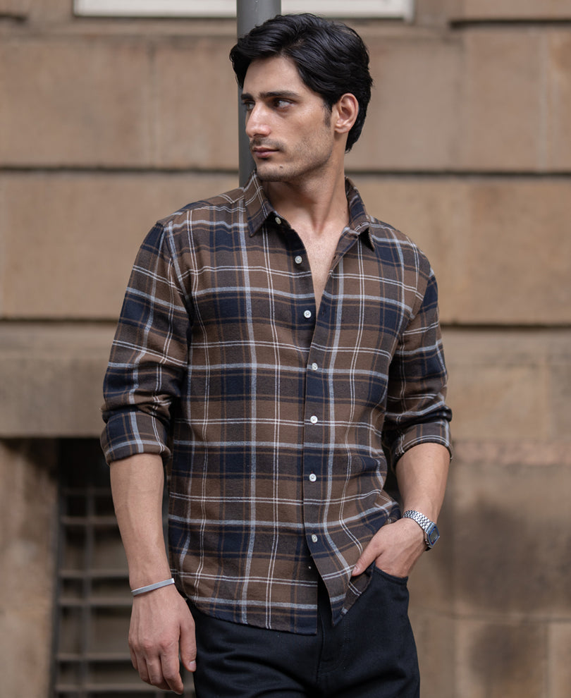 Brown Structured Checks Shirt for Men - Image 1