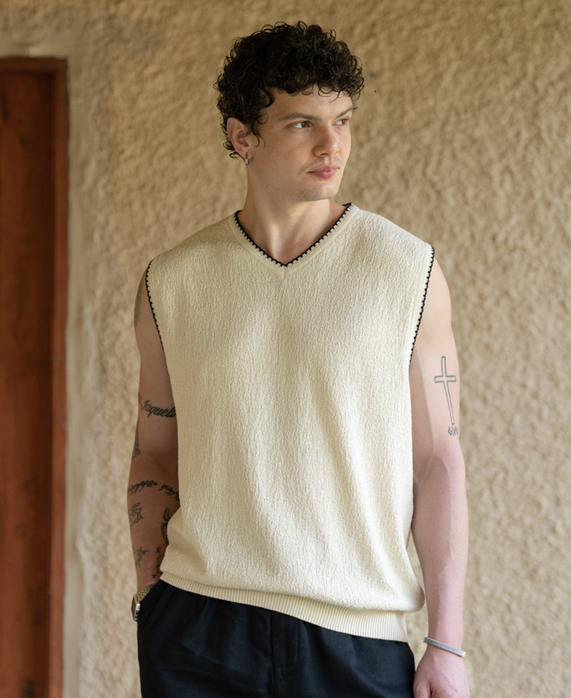 Cream Knit Structured Vest 100% Cotton - Image 1