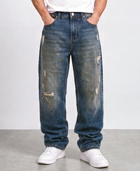 Dark Blue Baggy Distressed Jeans