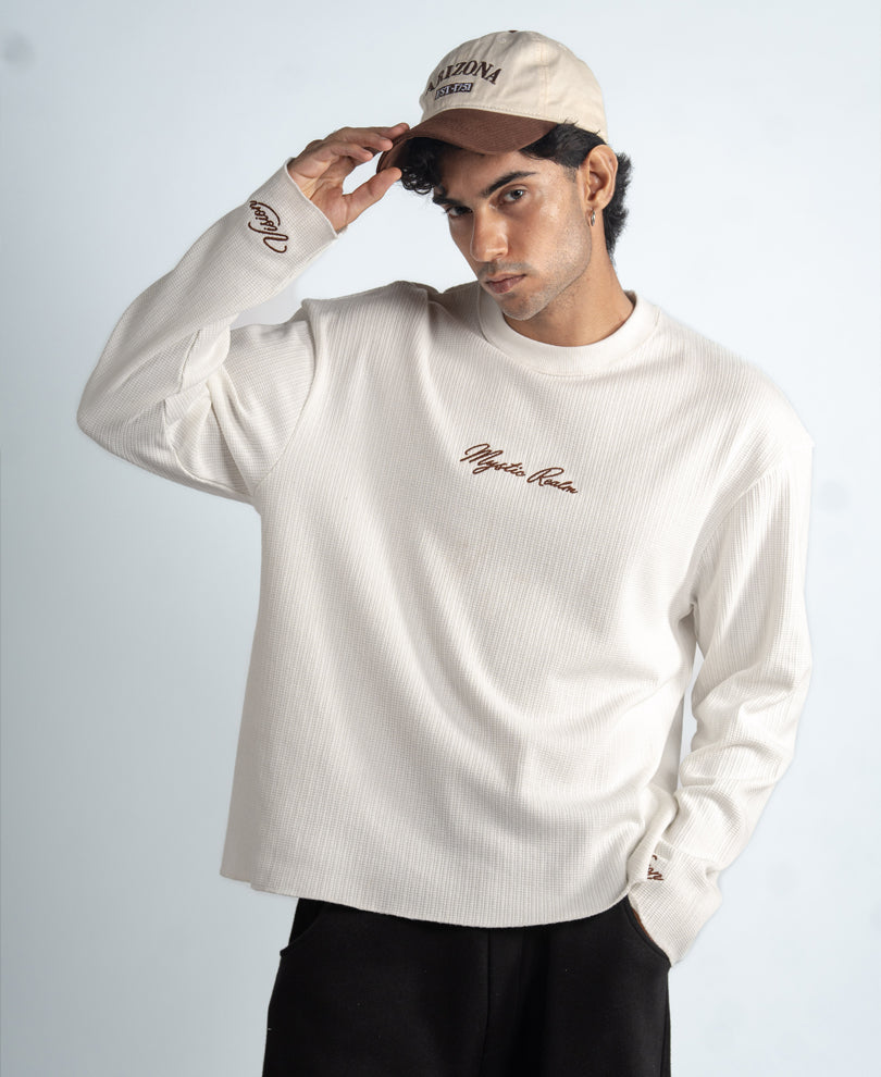 Powerlook White Embroidered Structure T-Shirt for Men