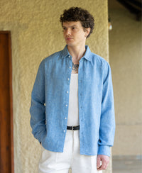 Blue Linen Blend Structured Shirt