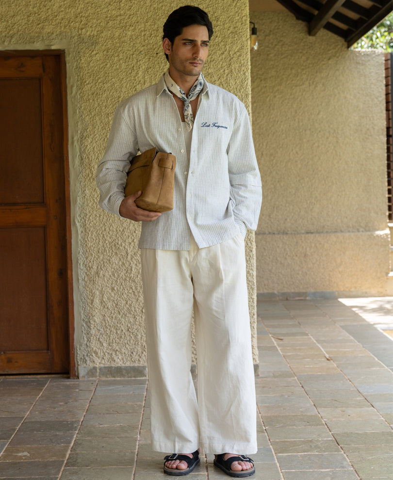 Linen Men's Stripe Overshirt - Image 1