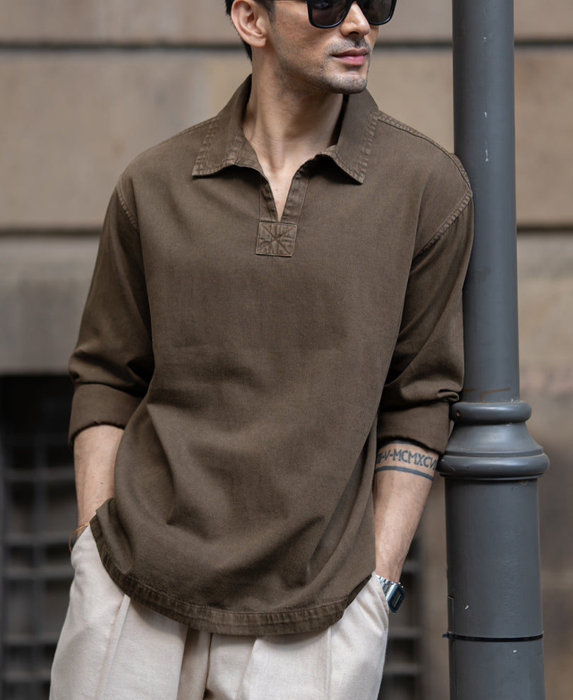 Brown Overdyed Kurta Shirt for Men - Image 1