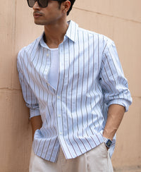 Pale Blue Lightweight Stripe Shirt 100% Cotton