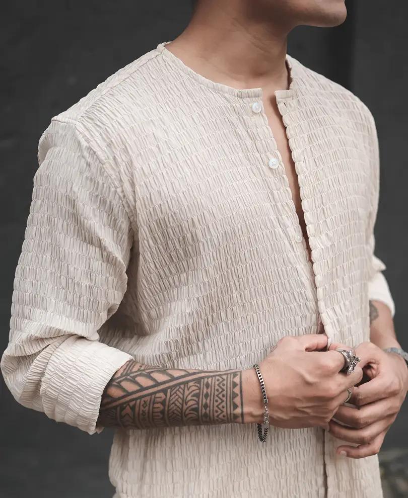 Beige Structured Full Sleeves Shirt