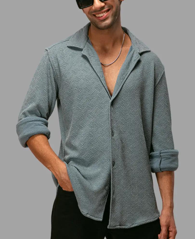 Grey Structured Full Sleeves Shirt