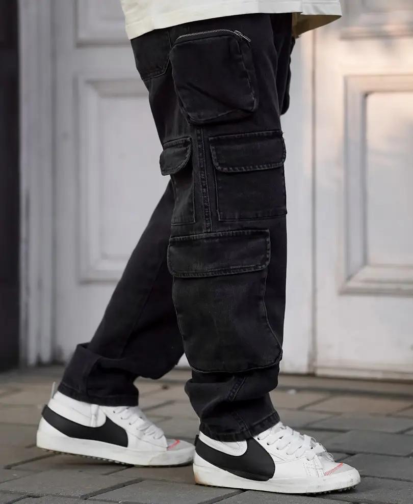 Charcoal Black Side Pocket Baggy Fit Jeans