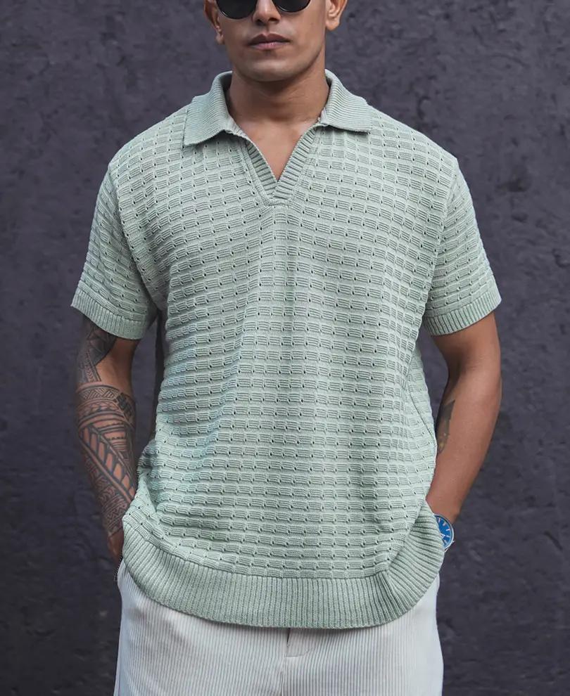 Pista Green Structured Regular Fit Half Sleeves T Shirt
