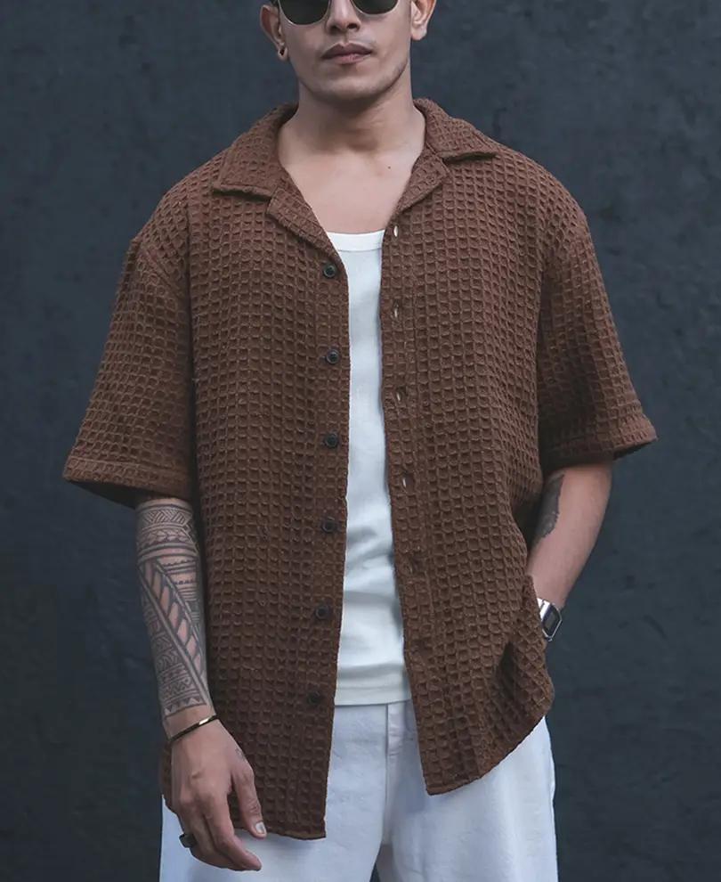 Brown Structured Oversized Half Sleeves Shirt