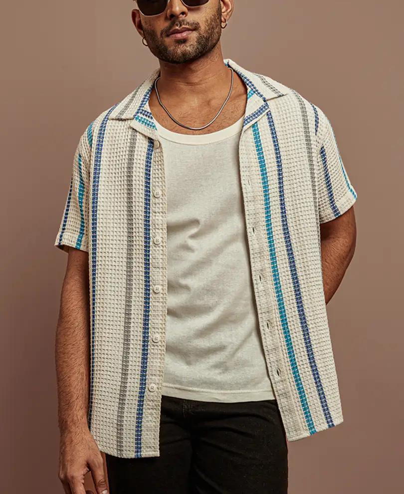 Multicolors Structured Striped Half Sleeves Shirt