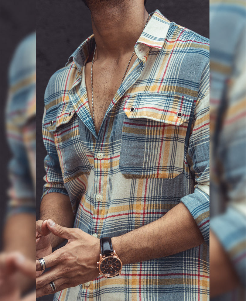 Multi Color Plaid Checks Oversize Drop Shoulder Shirt.