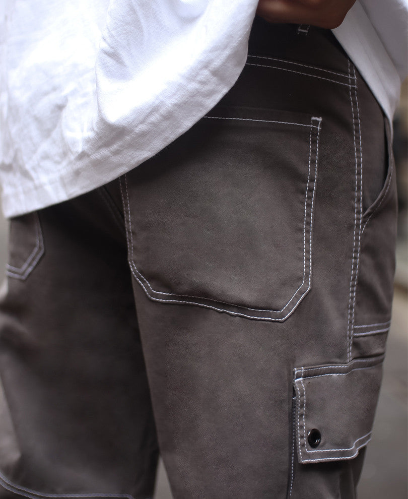 Dark Grey Cargo Pocket Carpenter Cotton Baggy Fit Jeans.