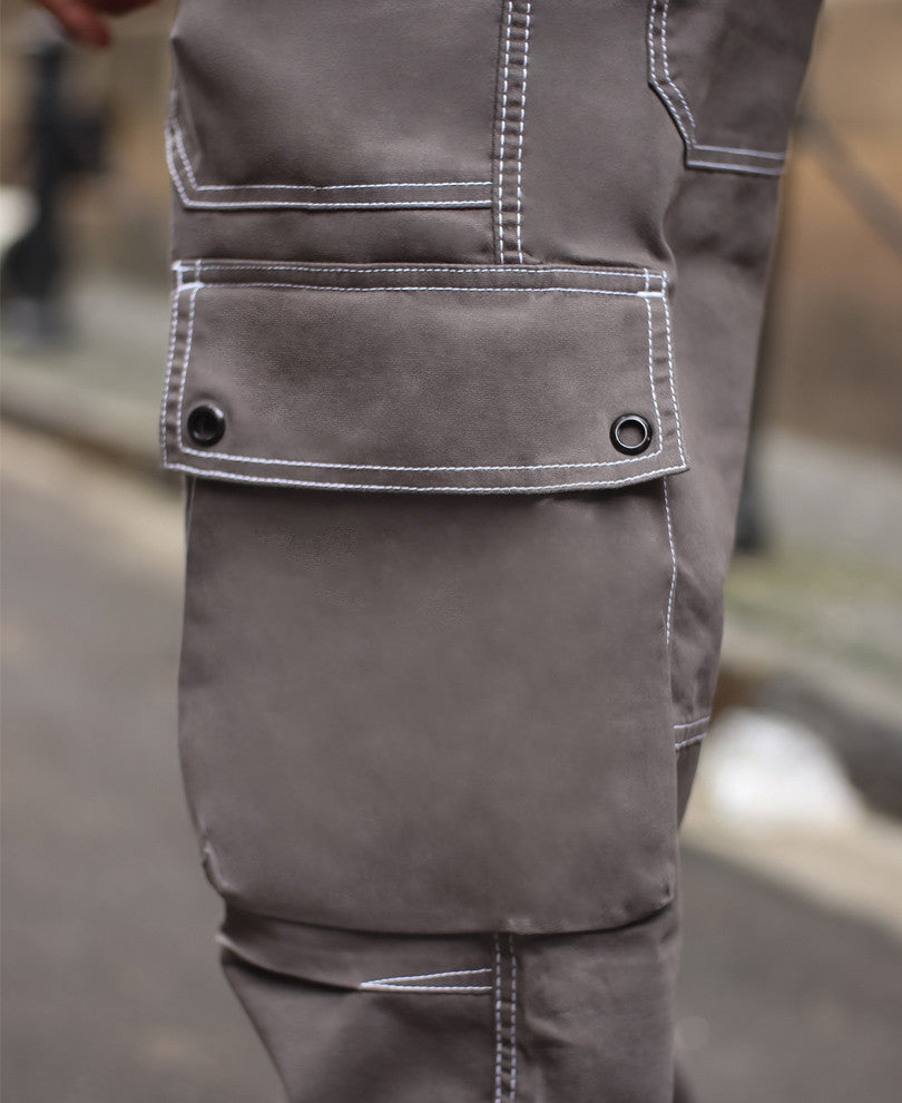 Dark Grey Cargo Pocket Carpenter Cotton Baggy Fit Jeans.