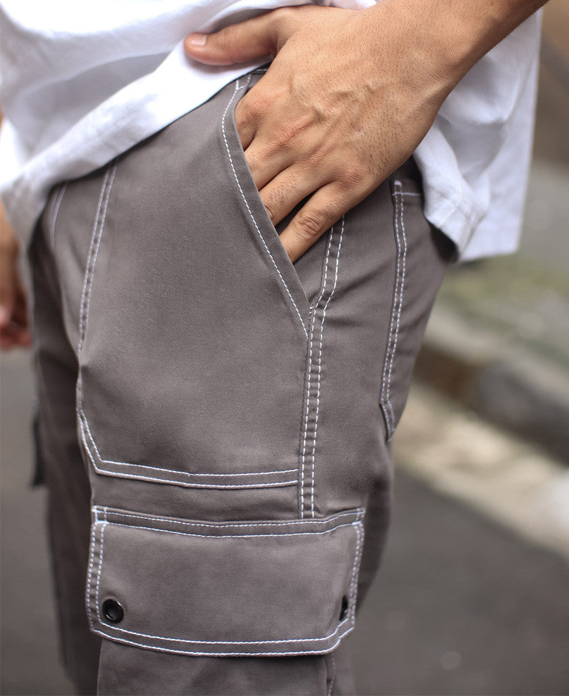 Dark Grey Cargo Pocket Carpenter Cotton Baggy Fit Jeans.