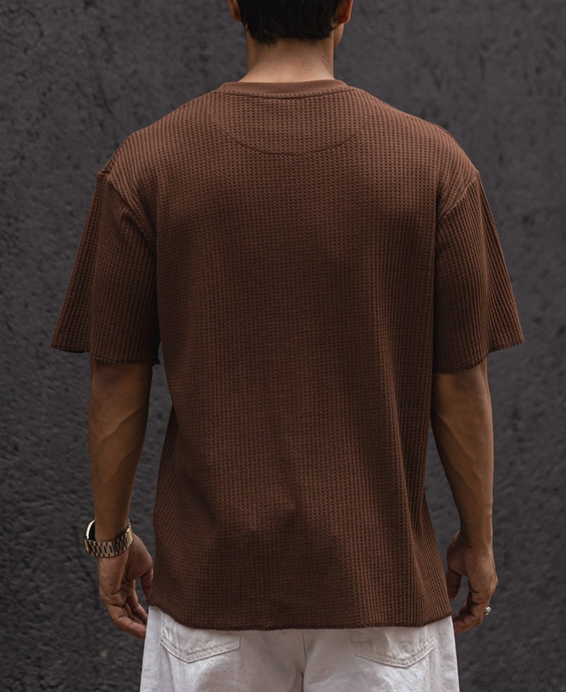 Brown Structured Oversized Half Sleeves T Shirt.