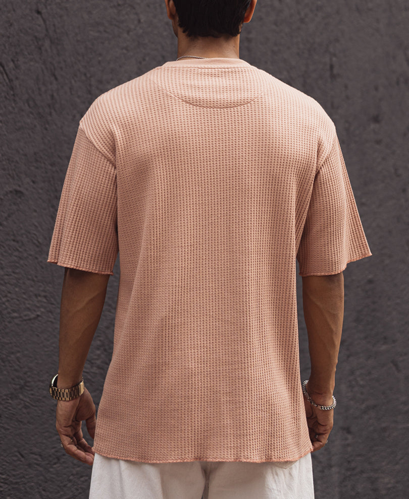 Peach Structured Oversized Half Sleeves T Shirt.