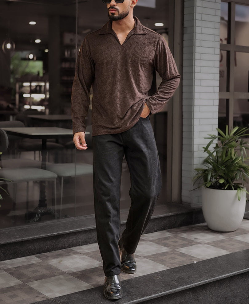 Forest Brown Regular Fit Full Sleeves Tshirt.