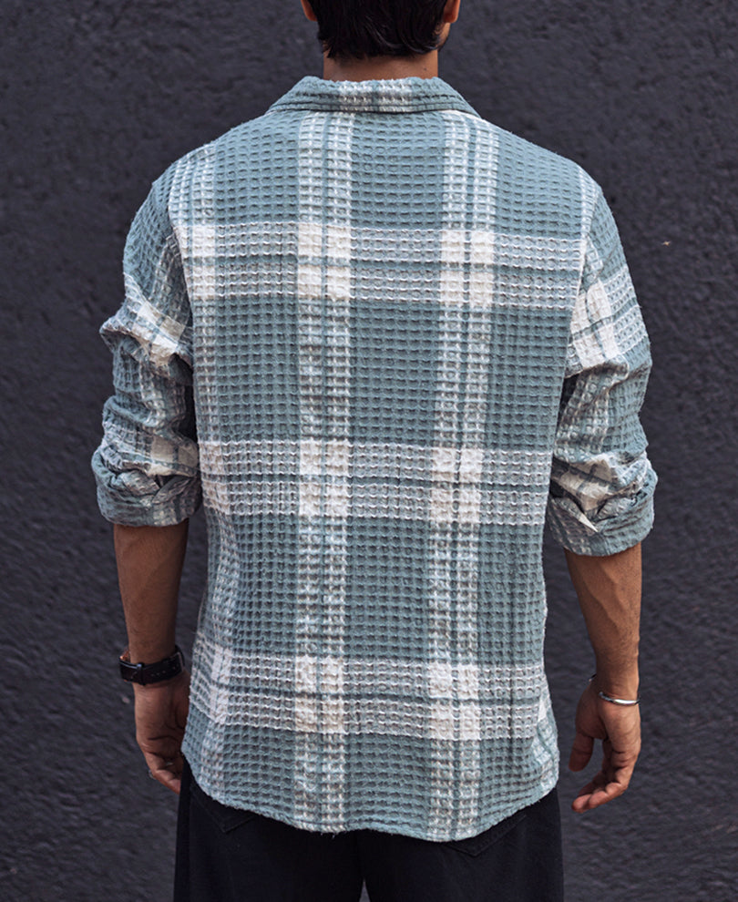 Sky Grey Waffle Checked Regular fit Full Sleeves Shirt.