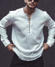 White Textured Kurta Style Shirt.