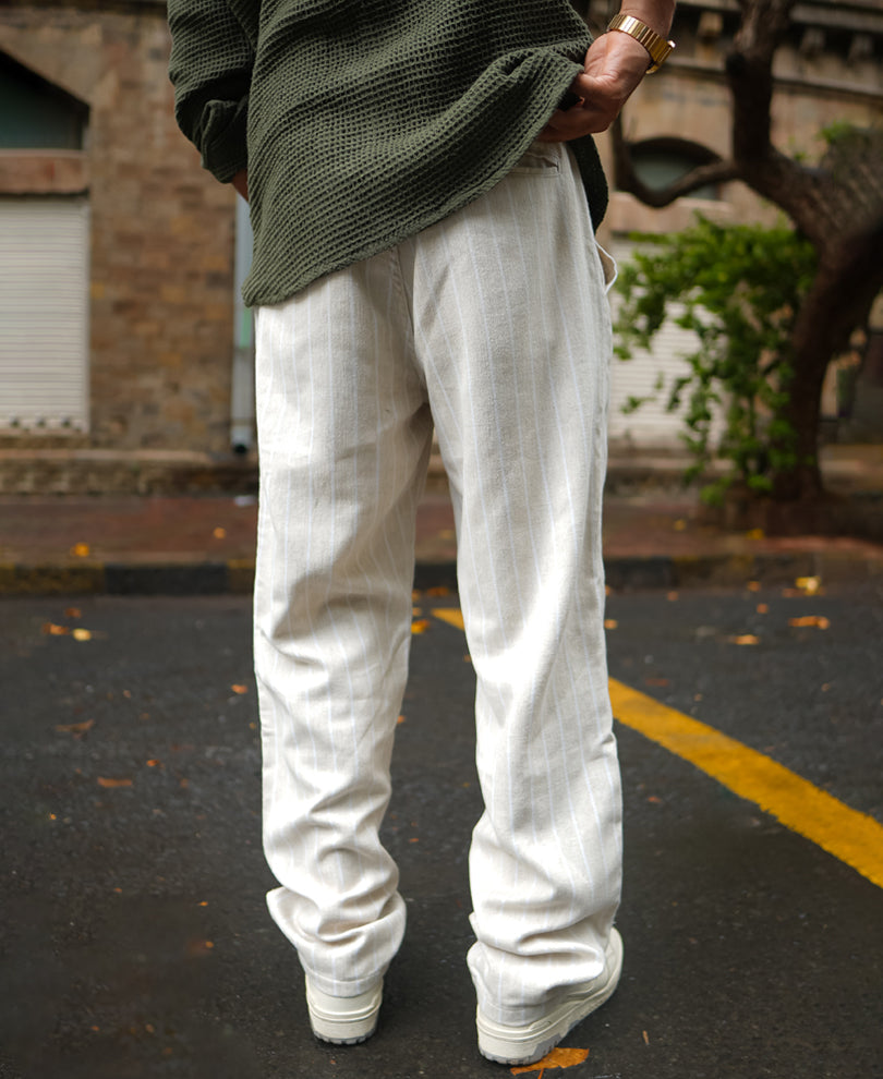 Off White and Beige Baggy Fit Pant.