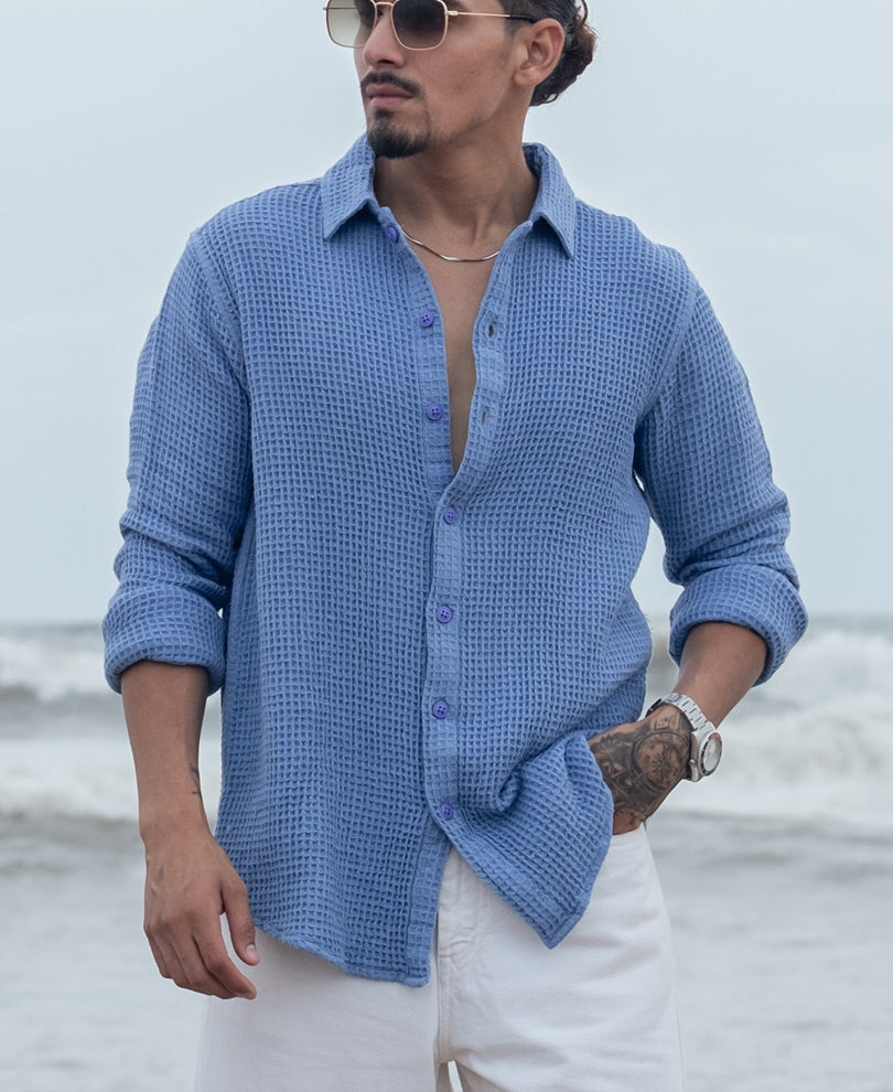 Sky Blue Structured Regular fit Full Sleeves Shirt.