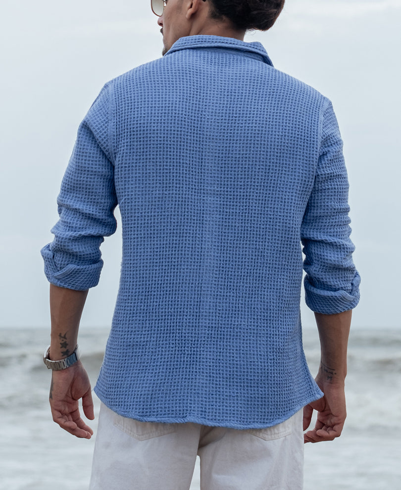 Sky Blue Structured Regular fit Full Sleeves Shirt.