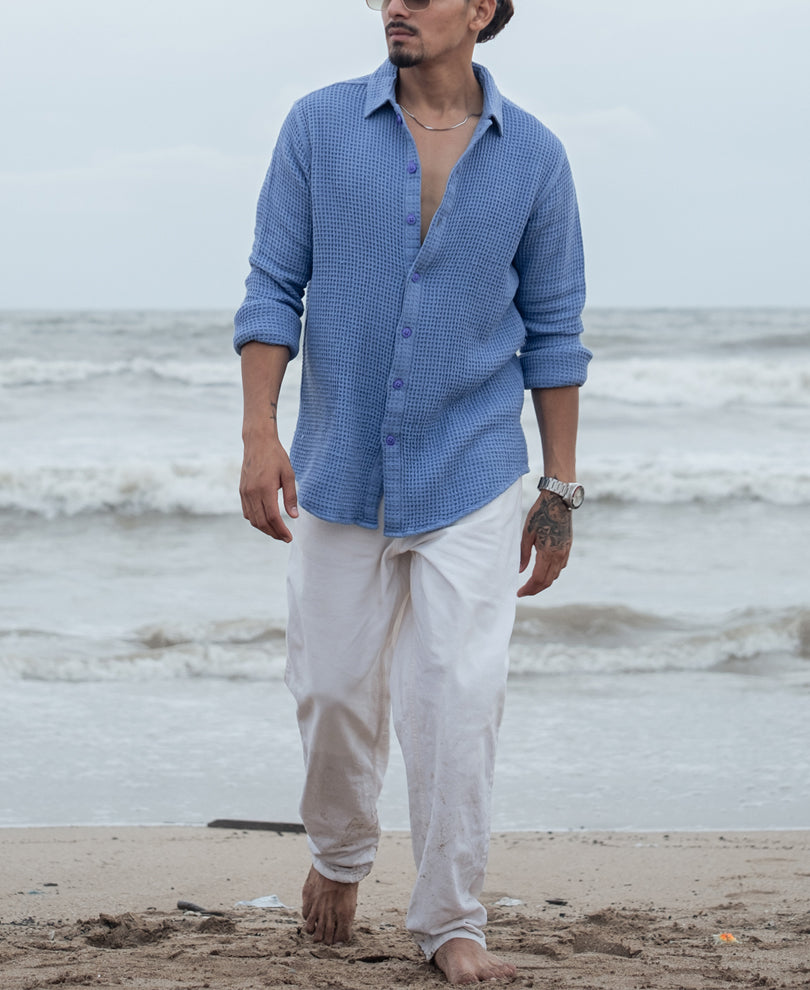 Sky Blue Structured Regular fit Full Sleeves Shirt.