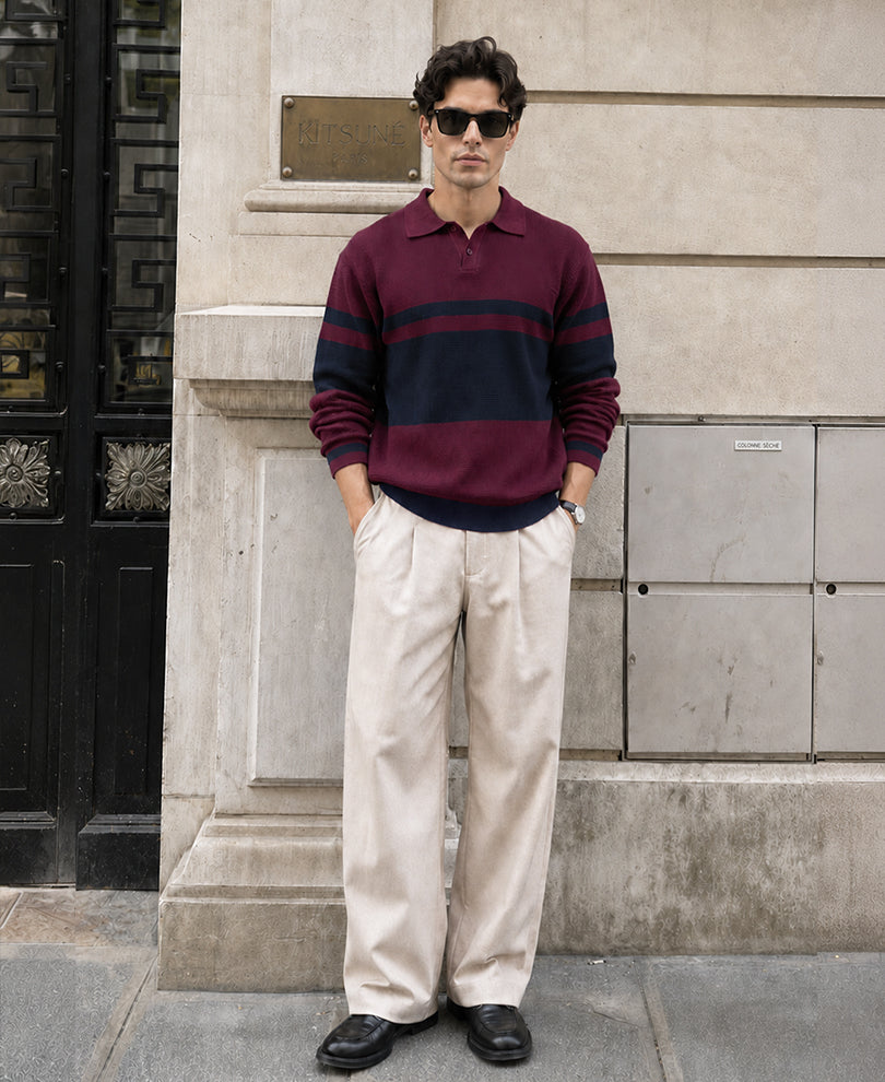 Wine Stripe Knit T-Shirt 100% Cotton