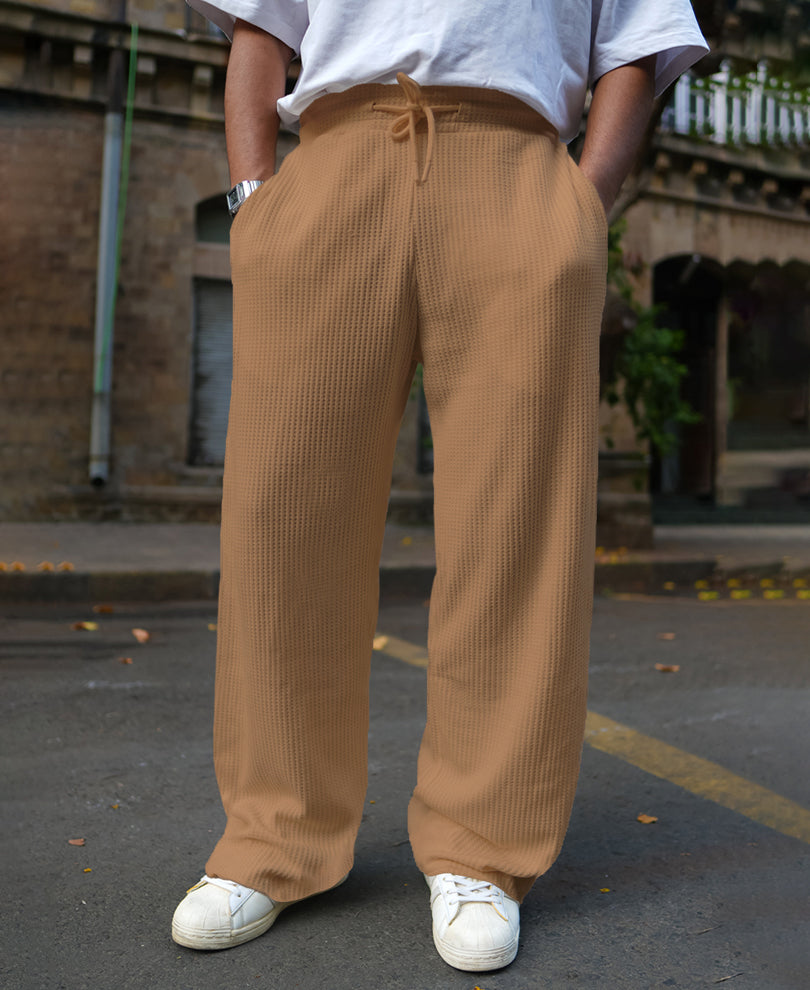 Beige Waffle Baggy Fit Track Pant.