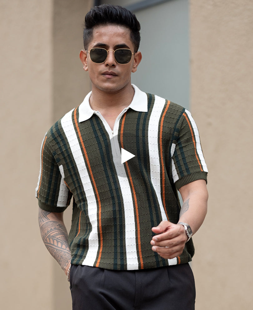 Multicolour Striped Regular Fit Half Sleeve T-Shirt.