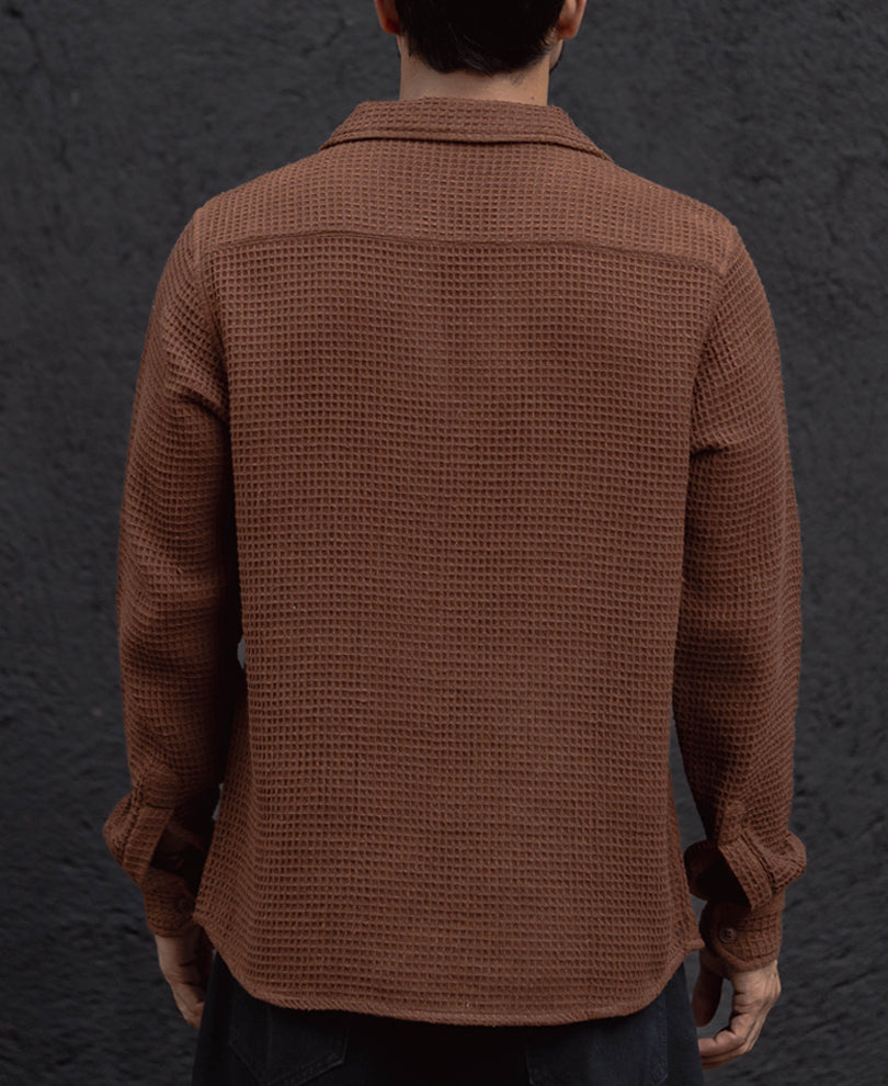 Brown Regular Fit Full Sleeves Shirt.