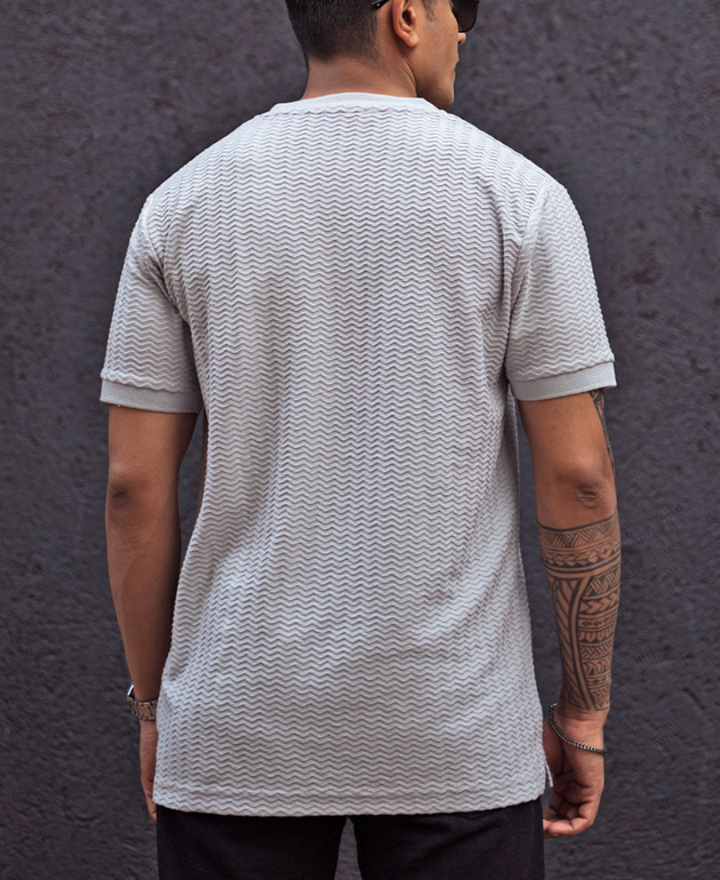 Grey Structured Regular Fit Half Sleeves T Shirt.