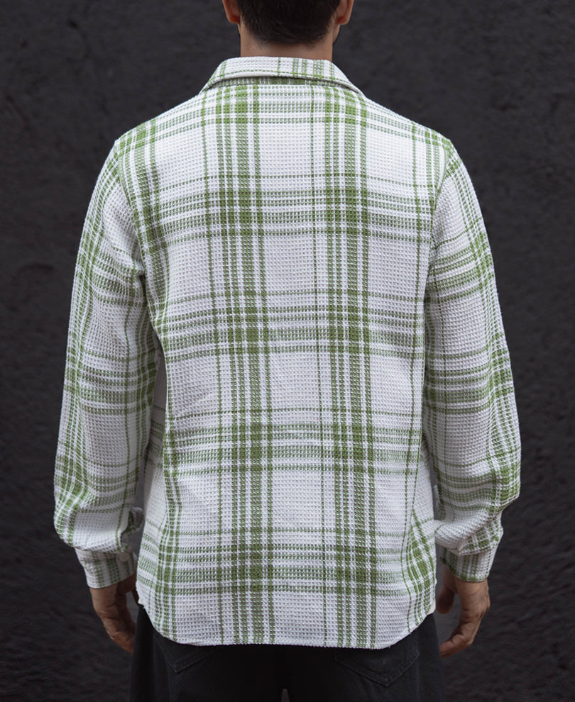 Light Green Waffle Checks Regular Fit Full Sleeves Shirt.