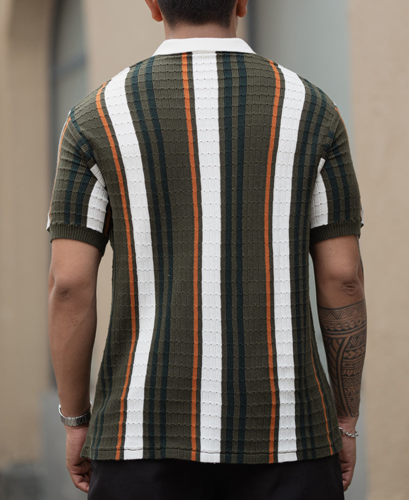 Multicolour Striped Regular Fit Half Sleeve T-Shirt.