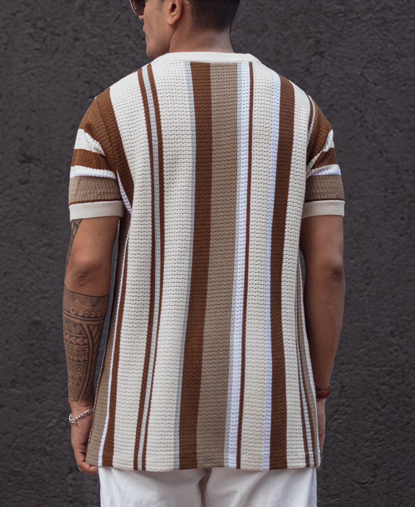 Multicolor Regular Fit Striped Half Sleeves T Shirt.