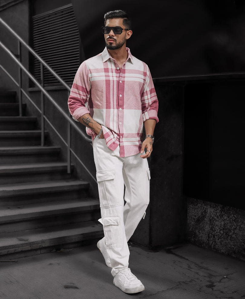 Mauve Pink Regular Fit Full Sleeve Checkered Shirt.