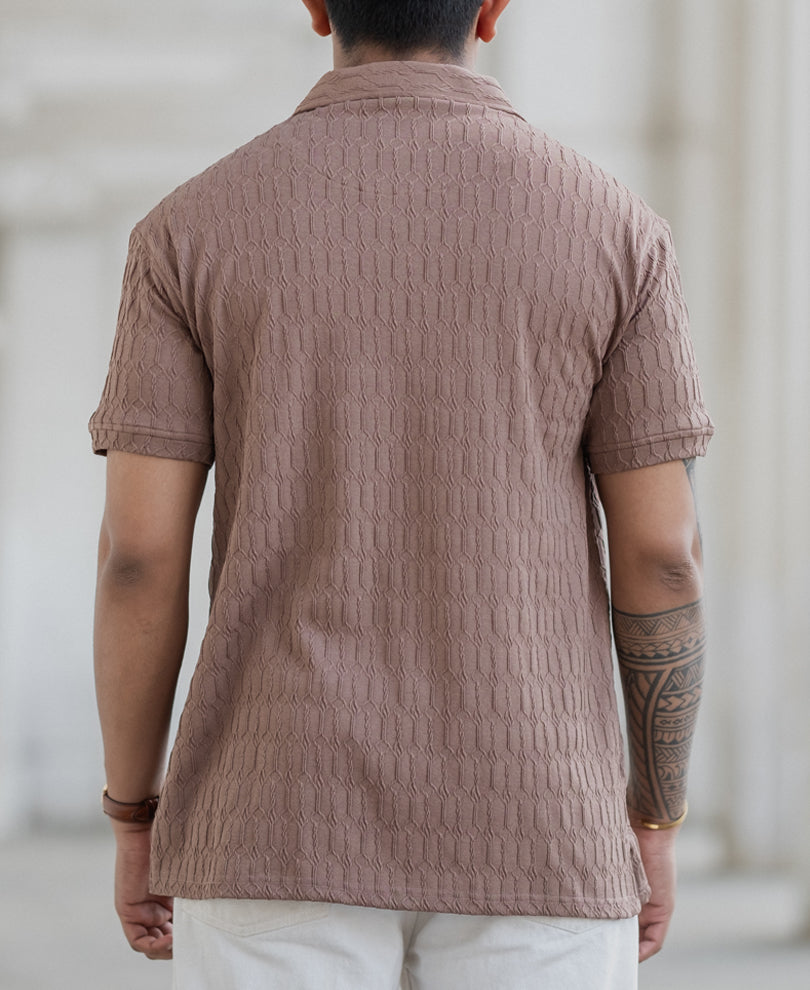 Dusty Brown Textured Polo T-Shirt.