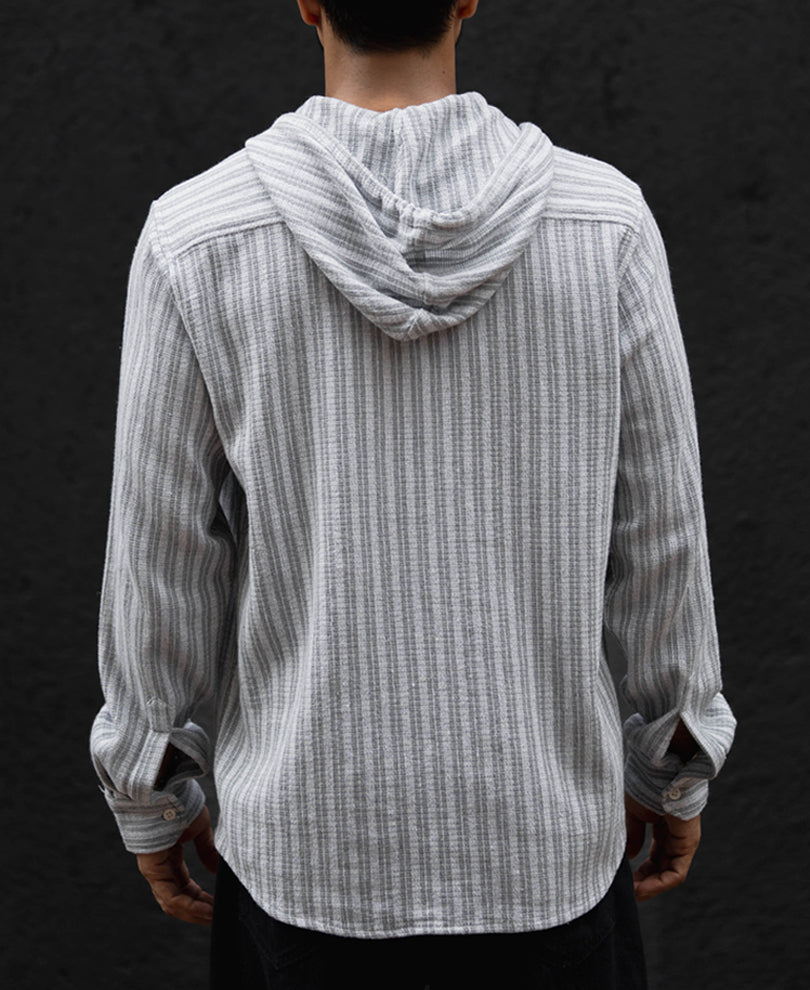 Grey Regular Fit Full Sleeves Hoodie Shirt.