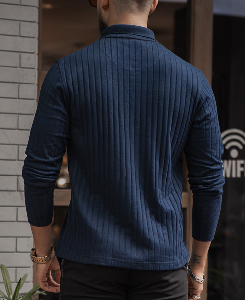 Navy Blue Regular Fit Full Sleeves T-Shirt.